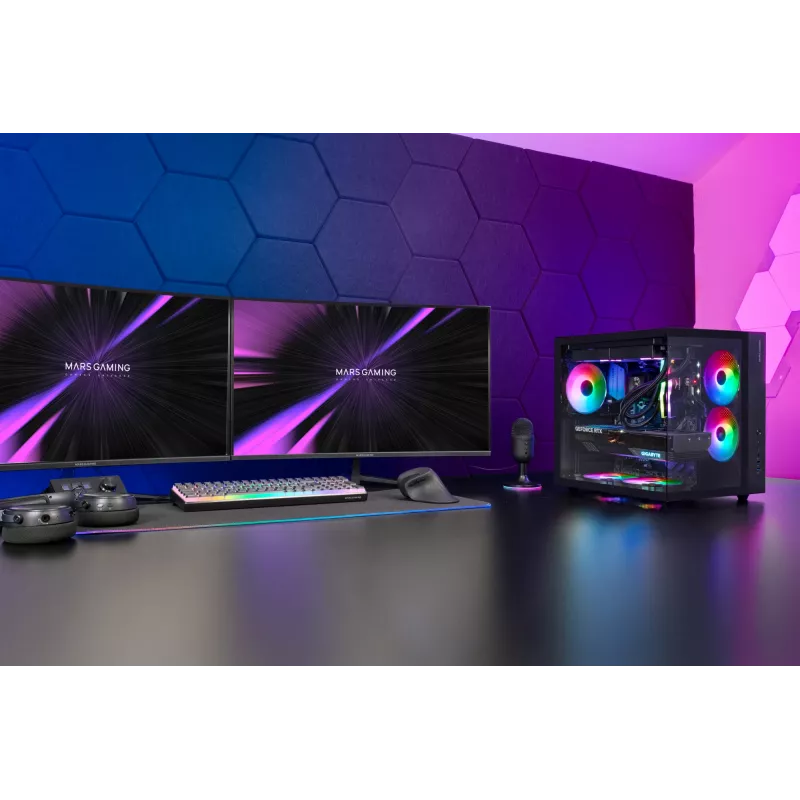PC-Gehäuse TACENS Mars Gaming MCV-ONE Midi Tower – Schwarz, ATX/Micro-ATX/Mini-ITX, gehärtetes Glas, unterstützt 120-mm-Lüfter