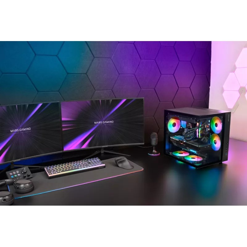 PC-Gehäuse TACENS Mars Gaming MCV-ONE Midi Tower – Schwarz, ATX/Micro-ATX/Mini-ITX, gehärtetes Glas, unterstützt 120-mm-Lüfter