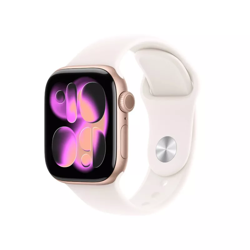 Smartwatch Apple Watch Series 11 GPS + Cellular 42 mm Roségold Aluminiumgehäuse mit hellblassem Sportarmband M/L, OLED 374×446, 64 GB, 50 m