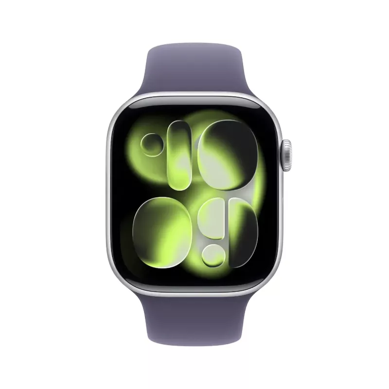 Apple Watch Series 11 GPS + Cellular 46mm Silber Aluminiumgehäuse mit Purple Fog Sportarmband – S/M