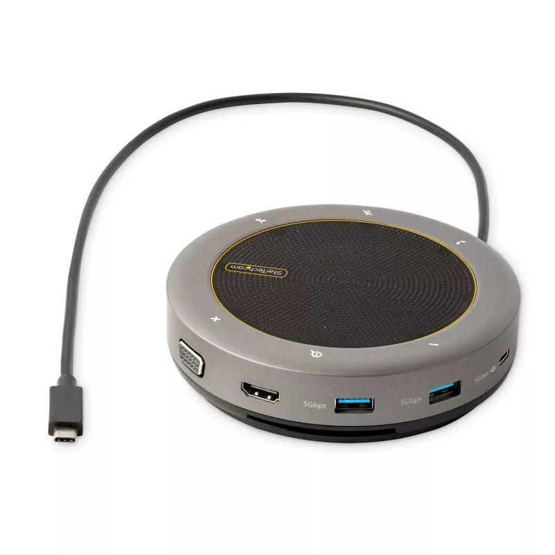 StarTech.com USB-C Speakerphone Docking Station, Mini Portable Conference Speaker und Audio Dock, USB-C zu VGA/4K HDMI, 2x USB-A Hub, Mikrofon/Lautsprecher, Teams/Zoom/Softphone Speakerphone