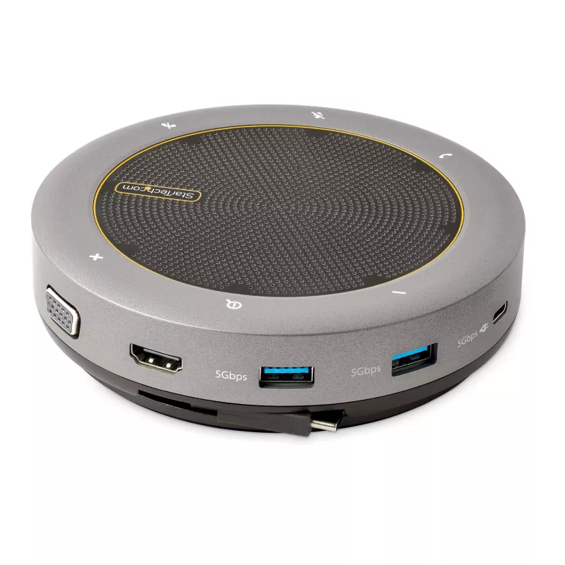 StarTech.com USB-C Speakerphone Docking Station, Mini Portable Conference Speaker und Audio Dock, USB-C zu VGA/4K HDMI, 2x USB-A Hub, Mikrofon/Lautsprecher, Teams/Zoom/Softphone Speakerphone