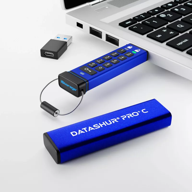 iStorage datAshur PRO+C 256GB | FIPS 140-3 Level 3 zertifiziert | Sicheres USB Type-C Laufwerk | AES-XTS 256-Bit Hardware-Verschlüsselung | PIN-geschützt | Typ C-A Adapter inklusive