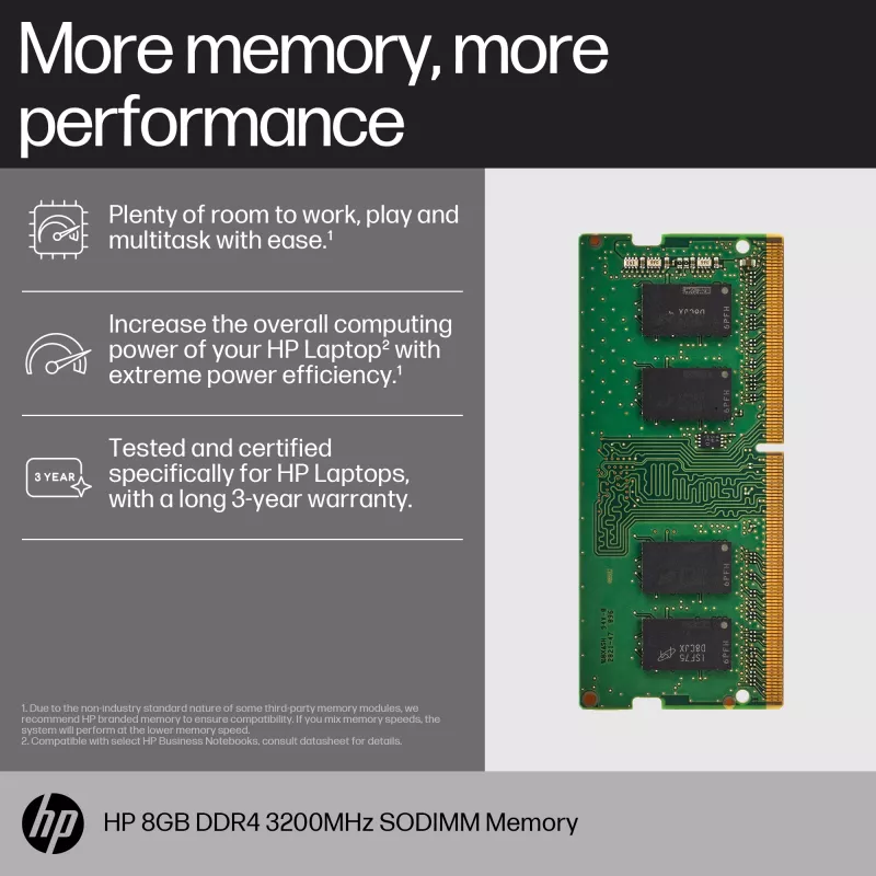 HP 8GB DDR4 3200 SODIMM Speicher, Business, Windows 10, Windows 11, 70 mm, 30 mm, 1,5 mm, 8 g