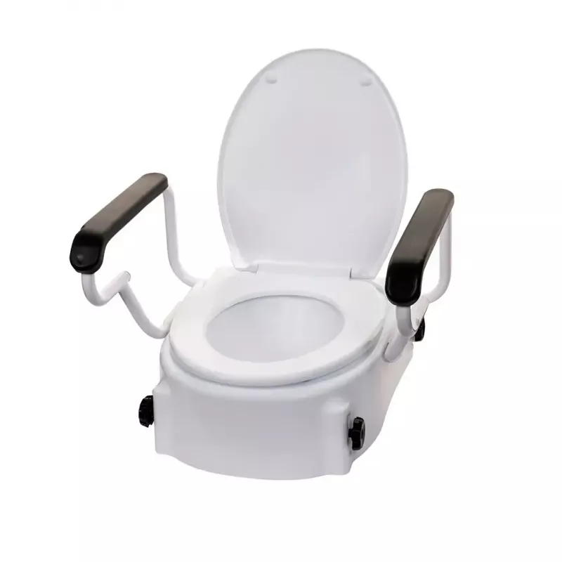 Toilettensitzerhöhung mit Armstützen ActionMed NT200AM — weiß, Breite 560 mm, maximales Benutzergewicht 136 kg, verriegelbar, unterstützte Höhenverstellung