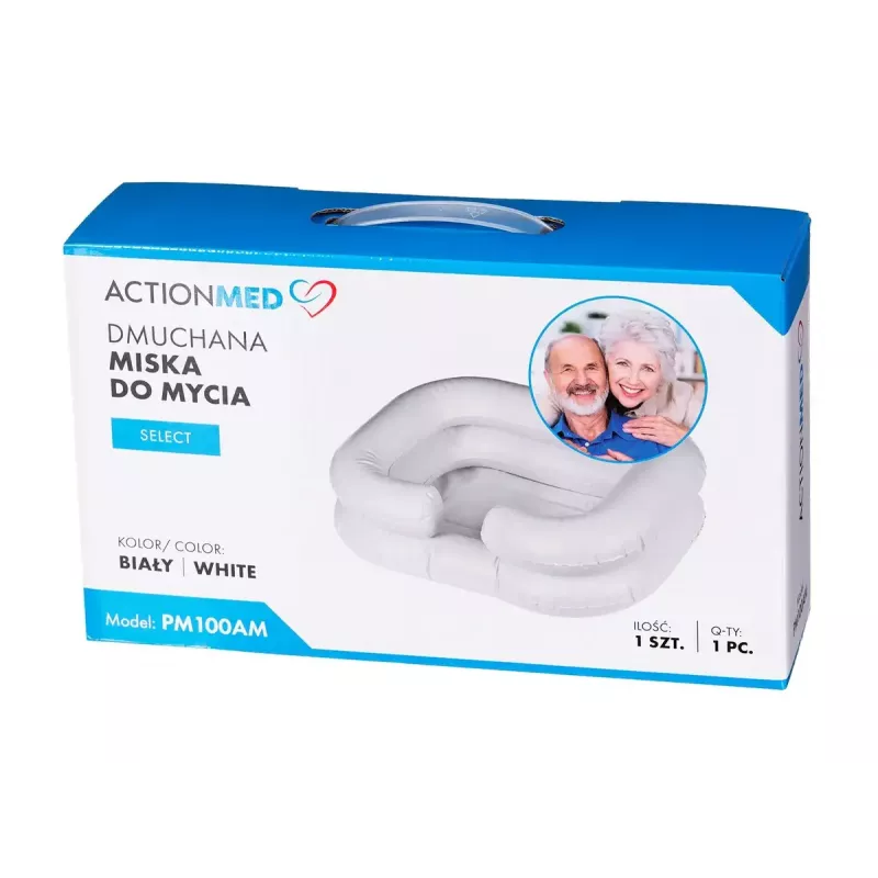 Aufblasbares Waschbecken ActionMed PM100AM — rechteckiges Hygiene- und Rehabilitationsbecken mit Pumpe, weiß