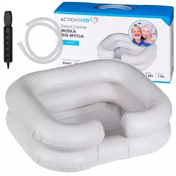 Aufblasbares Waschbecken ActionMed PM100AM — rechteckiges Hygiene- und Rehabilitationsbecken mit Pumpe, weiß