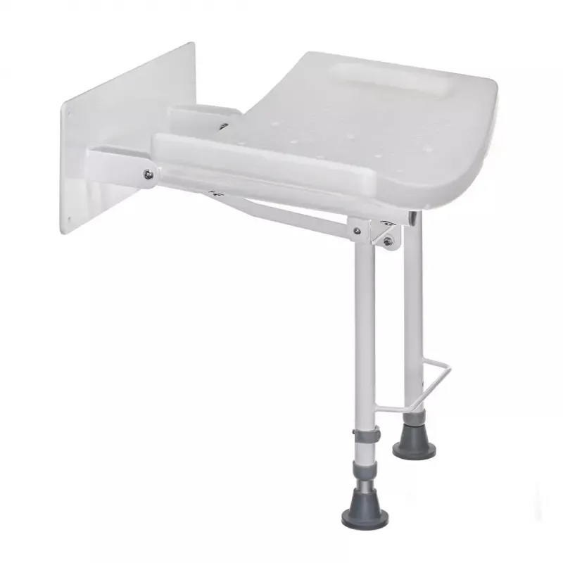 Wandmontierbarer klappbarer Duschstuhl ActionMed KP600AM — weiß, ergonomischer Sitz, verstellbare rutschfeste Füße, 3 kg