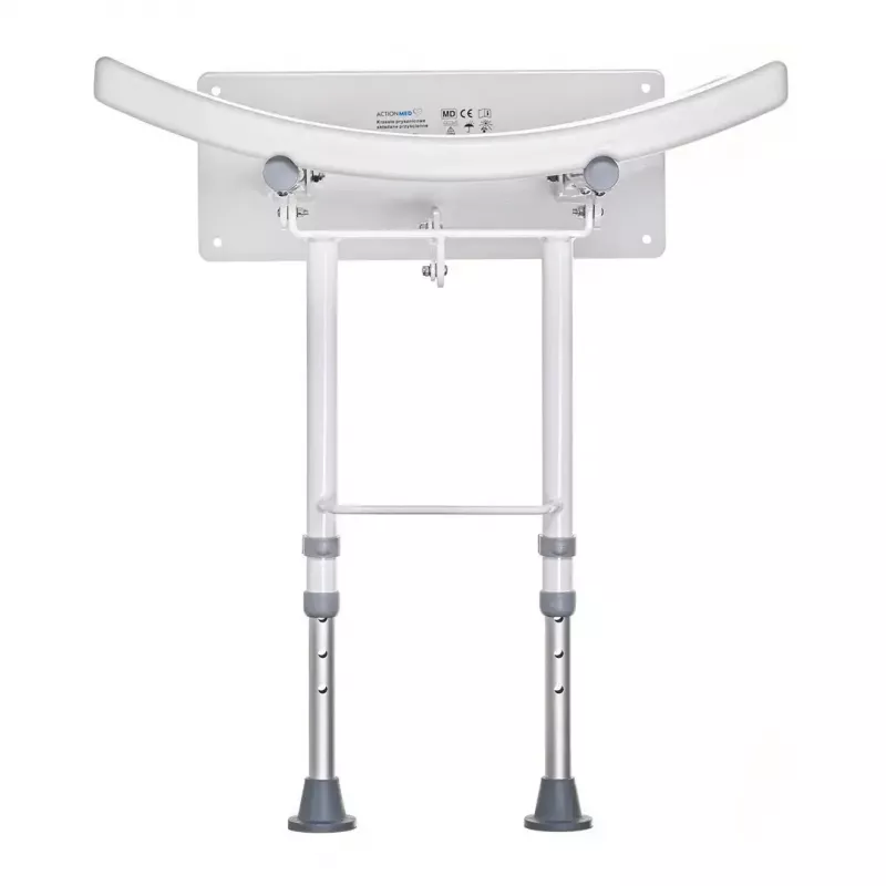 Wandmontierbarer klappbarer Duschstuhl ActionMed KP600AM — weiß, ergonomischer Sitz, verstellbare rutschfeste Füße, 3 kg