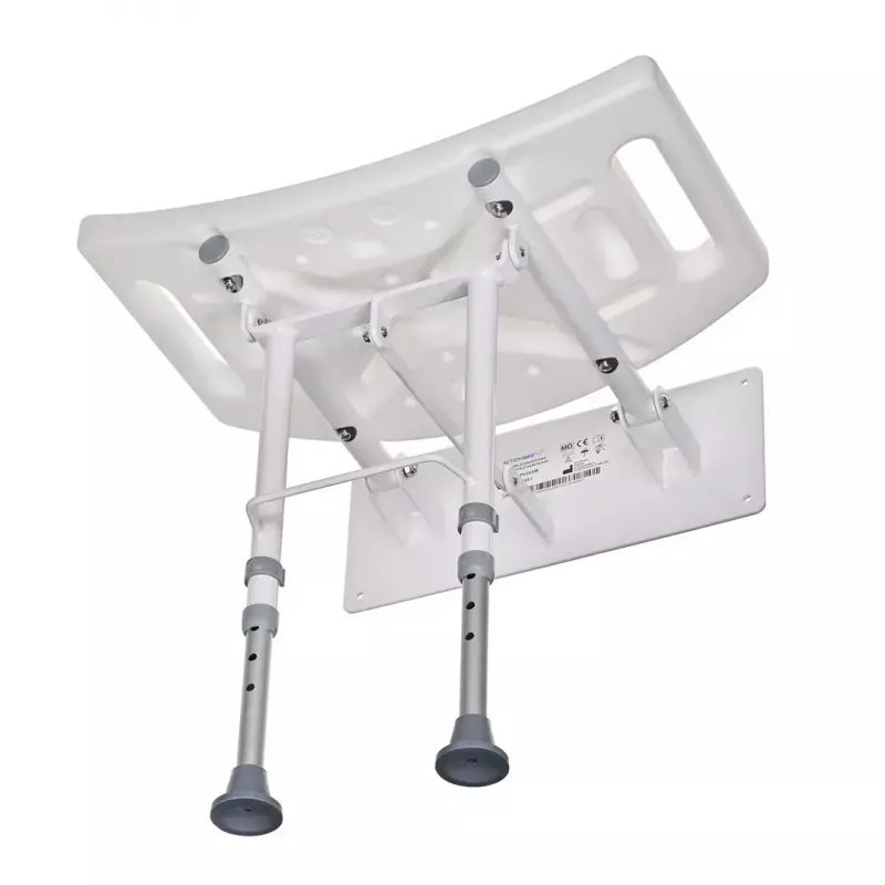 Wandmontierbarer klappbarer Duschstuhl ActionMed KP600AM — weiß, ergonomischer Sitz, verstellbare rutschfeste Füße, 3 kg