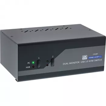 InLine KVM Desktop Switch, 2-Port, Dual-Monitor, DP+HDMI, 4K, USB 3.0, Audio