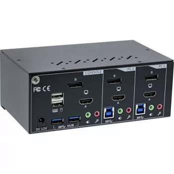InLine KVM Desktop Switch, 2-Port, Dual-Monitor, DP+HDMI, 4K, USB 3.0, Audio