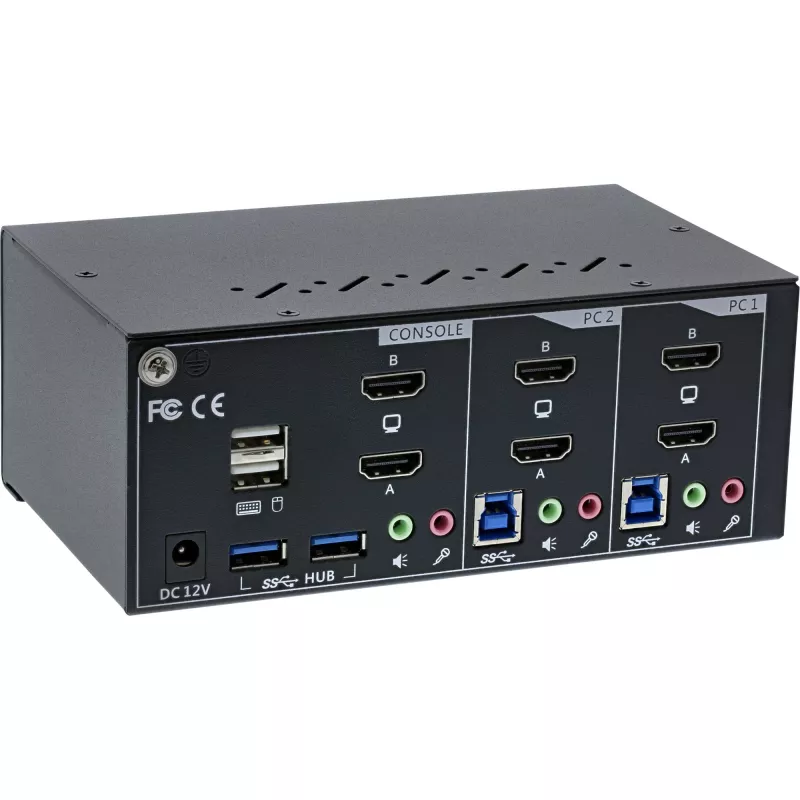 KVM Desktop Switch InLine 62652I 2-Port Dual Monitor HDMI 4K USB 3.0 Audio