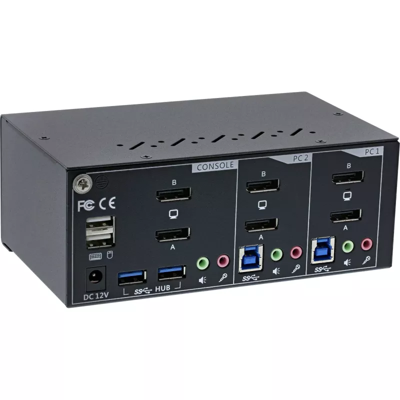 InLine KVM Desktop Switch, 2-Port, Dual-Monitor DP 1.2, 4K, USB 3.0, Audio
