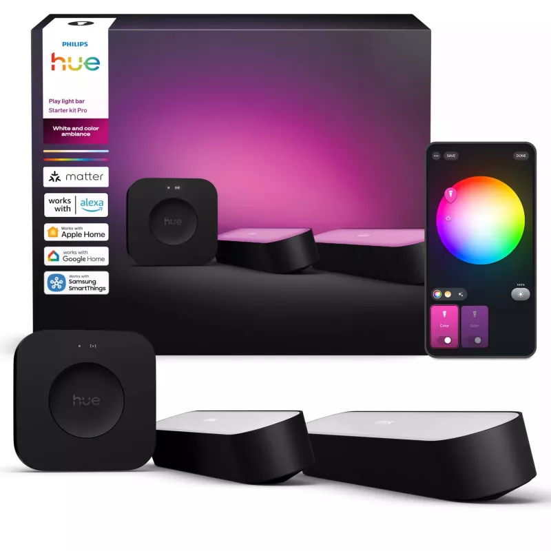 Philips Hue Play light bars Starter-Kit – 2 Play light bars + Hue Bridge Pro, Bluetooth, schwarz, Typ-C-Stecker