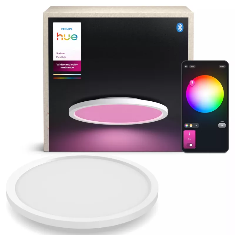 Philips Surimu Round Panel, Smarte Deckenleuchte, Bluetooth/Zigbee, Weiß, Aluminium, Multi, 2000 K