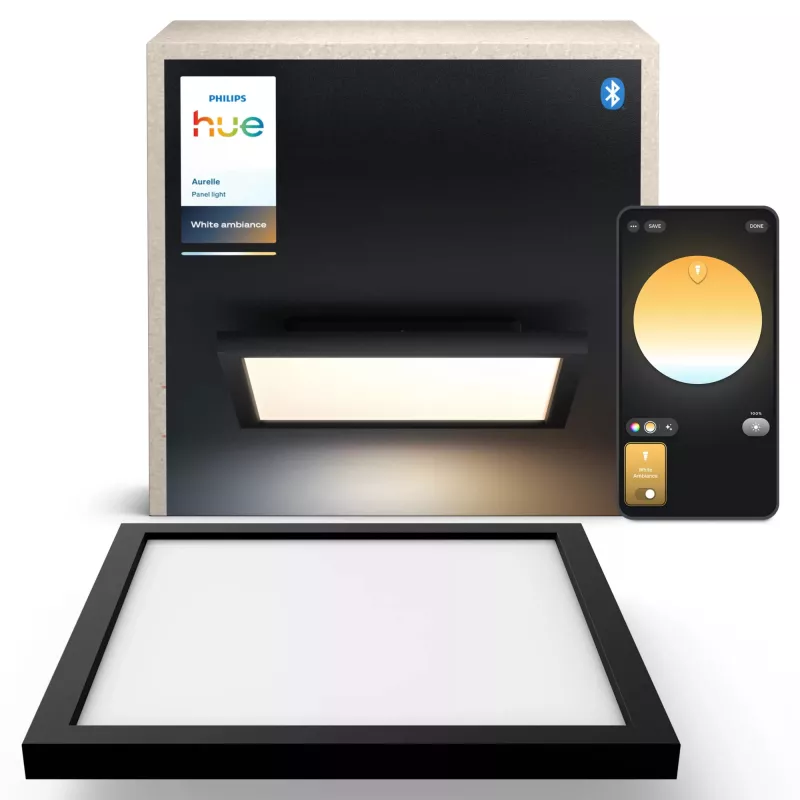 Philips Aurelle Square Panel, Smart-Deckenleuchte, Bluetooth/Zigbee, Schwarz, LED, Aluminium, Variabel