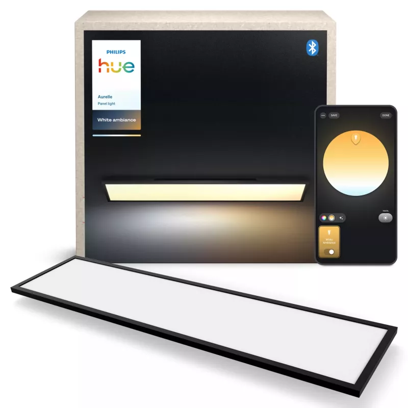 Intelligente Deckenleuchte Signify Philips Aurelle Rectangle Panel — Bluetooth/Zigbee, 1200×300×48 mm, schwarz