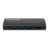 Manhattan USB-C Dock/Hub mit Kartenleser, Anschlüsse (x5): Ethernet, USB-A (3) und USB-C, 5 Gbit/s (USB 3.2 Gen1 alias USB 3.0), mit Power Delivery (100W) zum USB-C-Anschluss (Hinweis: zusätzliches USB-C-Netzteil und USB-C-Kabel erforderlich), universell für alle Geräte, Aluminium