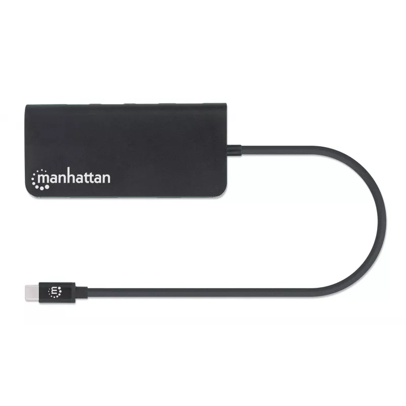 Manhattan USB-C Dock/Hub mit Kartenleser, Anschlüsse (x5): Ethernet, USB-A (3) und USB-C, 5 Gbit/s (USB 3.2 Gen1 alias USB 3.0), mit Power Delivery (100W) zum USB-C-Anschluss (Hinweis: zusätzliches USB-C-Netzteil und USB-C-Kabel erforderlich), universell für alle Geräte, Aluminium