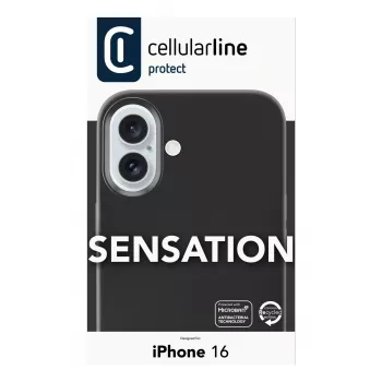 Cellularline Sensation – iPhone 16 Hülle aus Soft-Touch-Silikon, Cover, Apple, iPhone 16, 15,5 cm (6,1 Zoll), Schwarz
