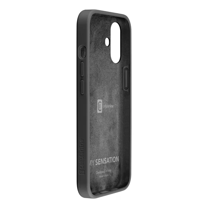 Cellularline Sensation – iPhone 16 Hülle aus Soft-Touch-Silikon, Cover, Apple, iPhone 16, 15,5 cm (6,1 Zoll), Schwarz