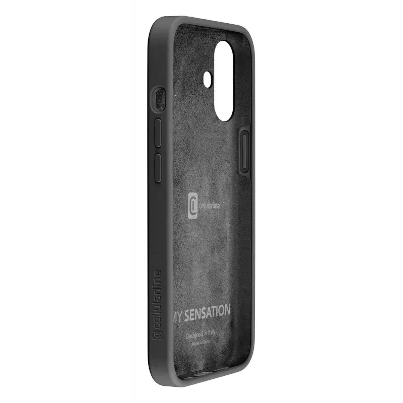 Cellularline Sensation – iPhone 16 Hülle aus Soft-Touch-Silikon, Cover, Apple, iPhone 16, 15,5 cm (6,1 Zoll), Schwarz