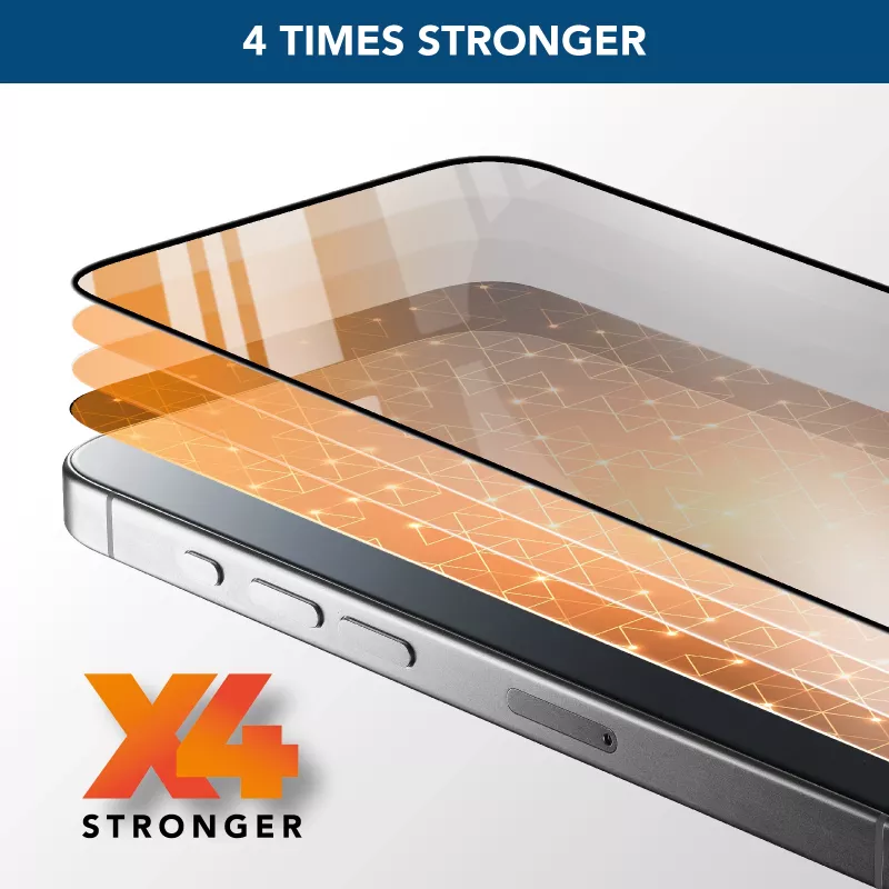 Cellularline Fortified Xtreme Glass - iPhone 16 Ultrawiderstandsfähiges gehärtetes Glas mit verstärkten Rändern, einfach anzubringen und extrem widerstandsfähig