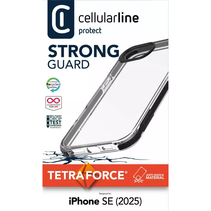 Cellularline Tetra Force Strong Guard – iPhone 16e Ultraelastische, stoßfeste Schutzhülle mit integrierter antibakterieller Microban®-Technologie