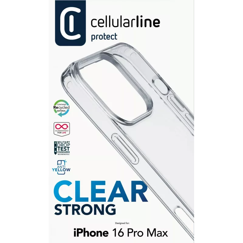 Cellularline Clear Protect – Hartschale für iPhone 16 Pro Max mit Gummirändern