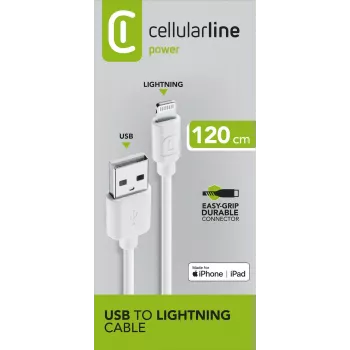 Cellularline Netzkabel 120cm - Lightning Lightning-Kabel zum Aufladen und zur Datenübertragung