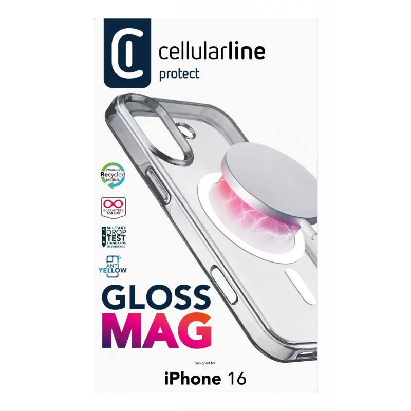 Cellularline Gloss Mag – iPhone 16 Magnetische Hülle zum Laden und Befestigen am MagSafe-Ladegerät