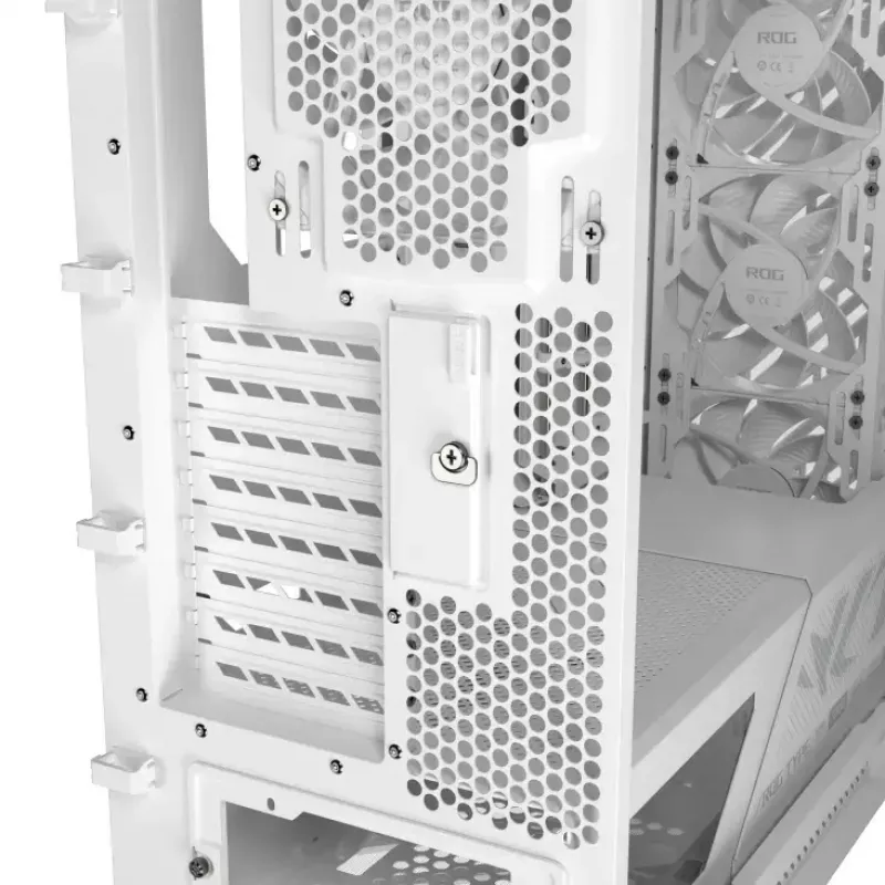 PC-Gehäuse ASUS ROG Strix Helios II Midi Tower Weiß — unterstützt EATX/ATX/Micro-ATX/Mini-ITX, 3x140mm Front + 1x140mm Rückseite, 2×3,5 Zoll + 4×2,5 Zoll Einschübe, gehärtetes Glas