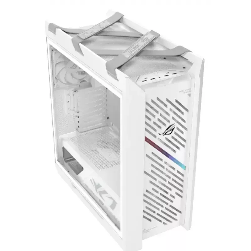 PC-Gehäuse ASUS ROG Strix Helios II Midi Tower Weiß — unterstützt EATX/ATX/Micro-ATX/Mini-ITX, 3x140mm Front + 1x140mm Rückseite, 2×3,5 Zoll + 4×2,5 Zoll Einschübe, gehärtetes Glas
