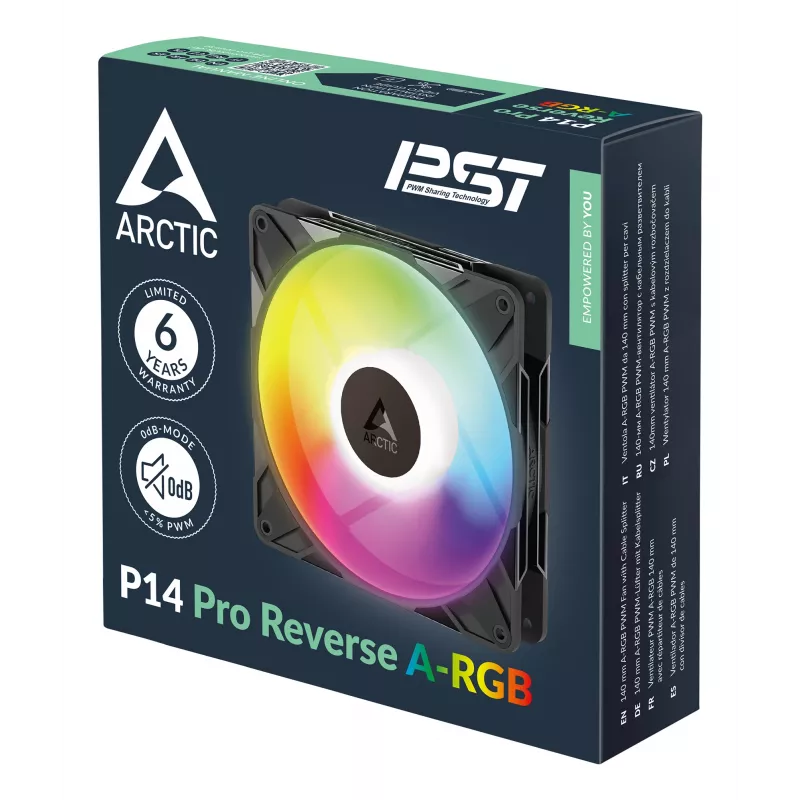 ARCTIC Freezer P14 Pro Reverse A-RGB - 3er-Pack - 140 mm A-RGB PWM-Lüfter mit Kabelverteiler