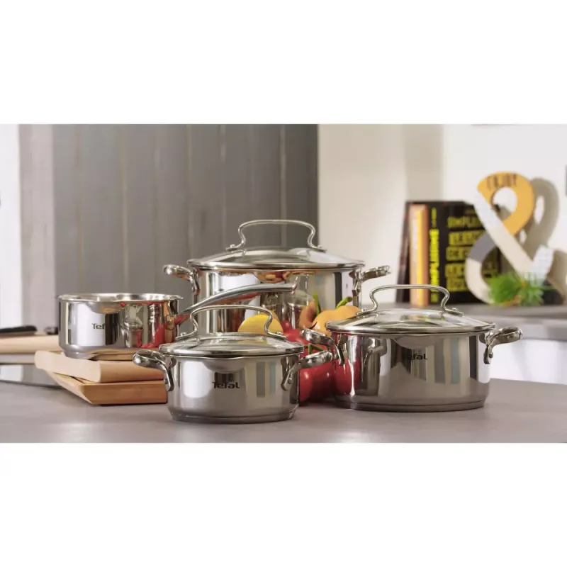 Kochtopf-Set Tefal Duetto+ G719S7, Edelstahl, 7-tlg. (Stielkasserollen Ø16/20/24 cm, Schmortopf Ø16 cm), Induktion, Deckel, ofenfest bis 250°C