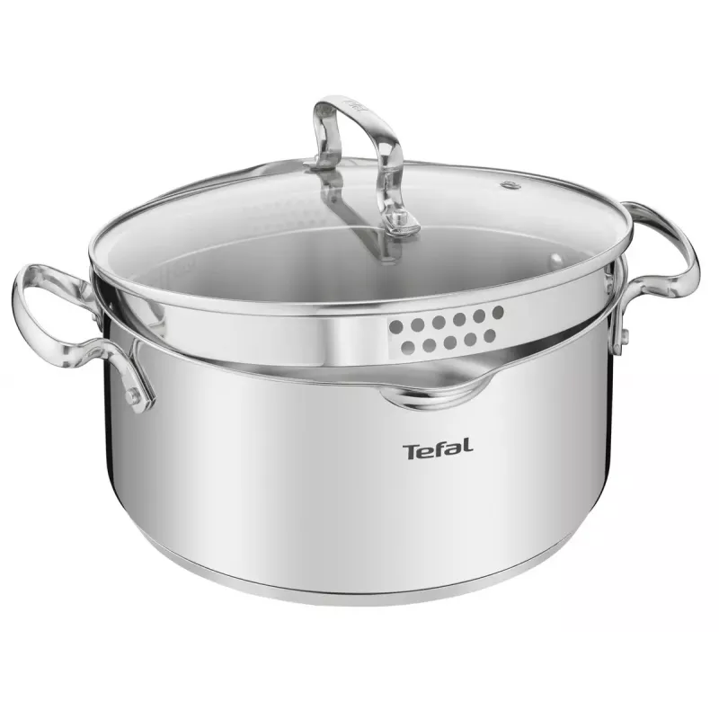 Kochtopf-Set Tefal Duetto+ G719S7, Edelstahl, 7-tlg. (Stielkasserollen Ø16/20/24 cm, Schmortopf Ø16 cm), Induktion, Deckel, ofenfest bis 250°C