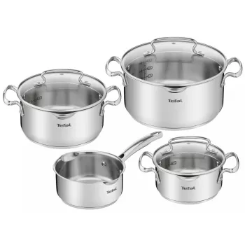 Kochtopf-Set Tefal Duetto+ G719S7, Edelstahl, 7-tlg. (Stielkasserollen Ø16/20/24 cm, Schmortopf Ø16 cm), Induktion, Deckel, ofenfest bis 250°C