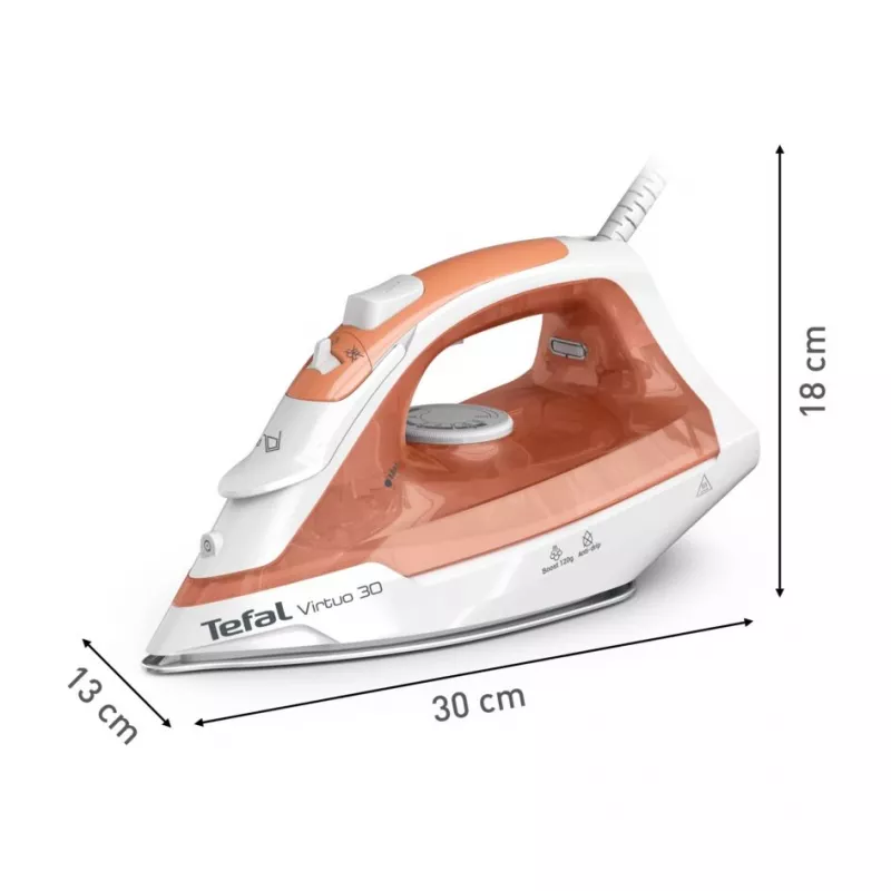 Tefal Virtuo 30 FV2C40E0 Bügeleisen Trocken- & Dampfbügeleisen Keramiksohle 2000 W Pfirsich, Weiß