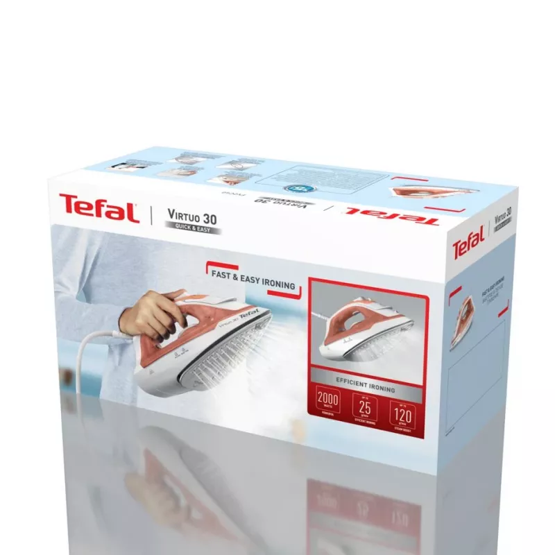 Tefal Virtuo 30 FV2C40E0 Bügeleisen Trocken- & Dampfbügeleisen Keramiksohle 2000 W Pfirsich, Weiß