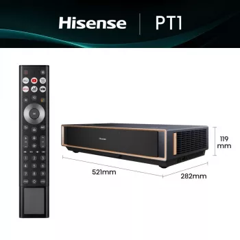 Projektor HISENSE PT1 3D Smart-TV, native 16:9, Wi‑Fi & Ethernet, HDR (HLG), HDMI 2.0/2.1, Schwarz