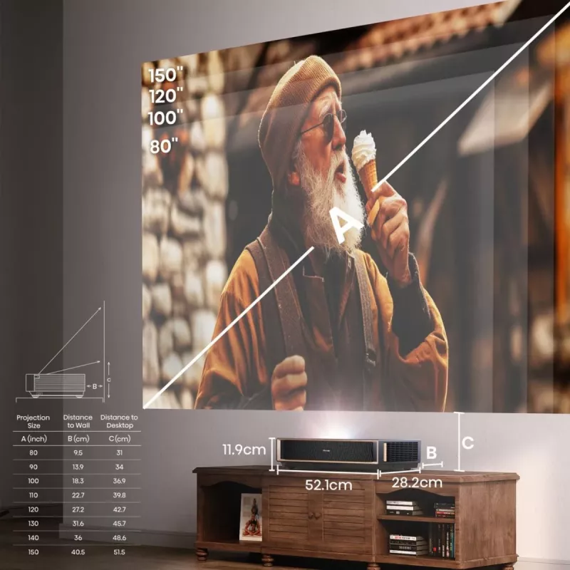 Projektor HISENSE PT1 3D Smart-TV, native 16:9, Wi‑Fi & Ethernet, HDR (HLG), HDMI 2.0/2.1, Schwarz