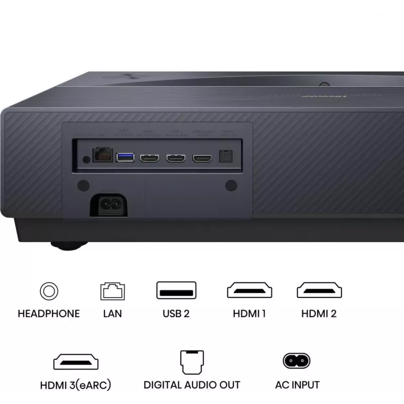 Projektor HISENSE PT1 3D Smart-TV, native 16:9, Wi‑Fi & Ethernet, HDR (HLG), HDMI 2.0/2.1, Schwarz