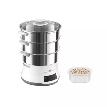 Tefal Convenient Series Deluxe VC502D Dampfgarer 3 Körbe Arbeitsplatte 900 W Edelstahl, Weiß