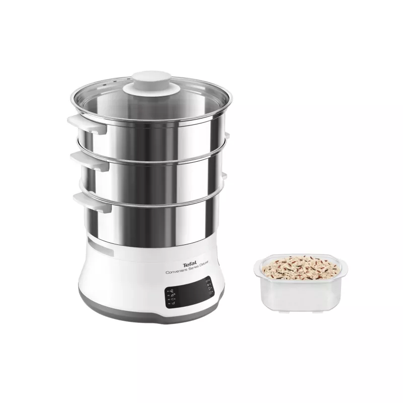 Tefal Convenient Series Deluxe VC502D Dampfgarer 3 Körbe Arbeitsplatte 900 W Edelstahl, Weiß