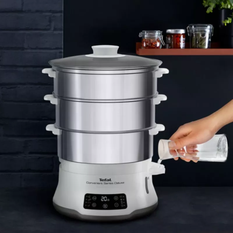 Tefal Convenient Series Deluxe VC502D Dampfgarer 3 Körbe Arbeitsplatte 900 W Edelstahl, Weiß