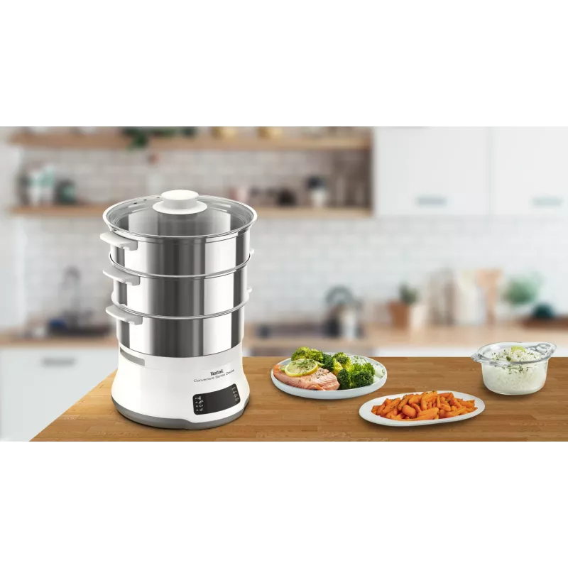 Tefal Convenient Series Deluxe VC502D Dampfgarer 3 Körbe Arbeitsplatte 900 W Edelstahl, Weiß