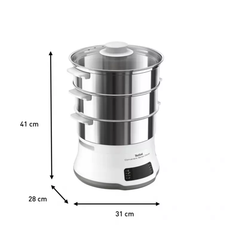Tefal Convenient Series Deluxe VC502D Dampfgarer 3 Körbe Arbeitsplatte 900 W Edelstahl, Weiß