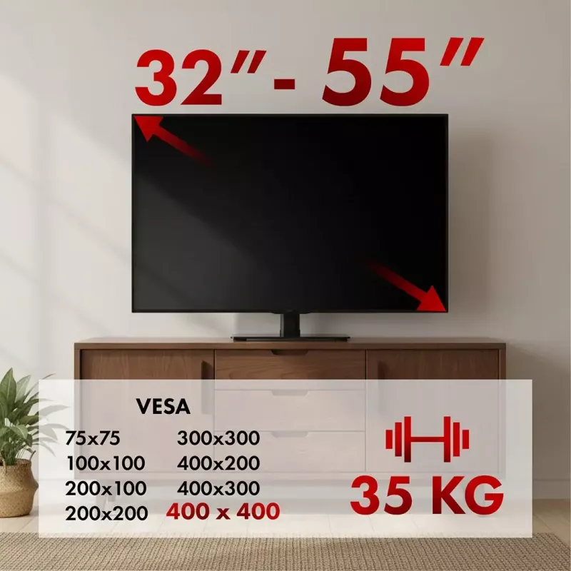 TV-Ständer MACLEAN MC-132 für 32–55 Zoll Fernseher, unterstützt bis zu 35 kg, 20° Drehung, VESA 75x75–400x400