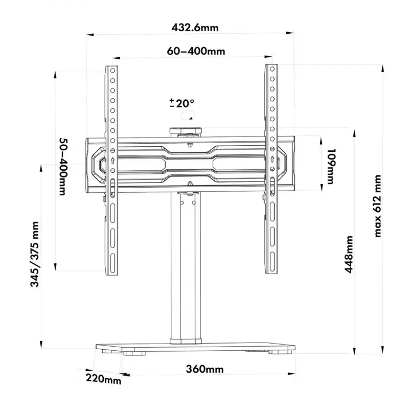 TV-Ständer MACLEAN MC-132 für 32–55 Zoll Fernseher, unterstützt bis zu 35 kg, 20° Drehung, VESA 75x75–400x400